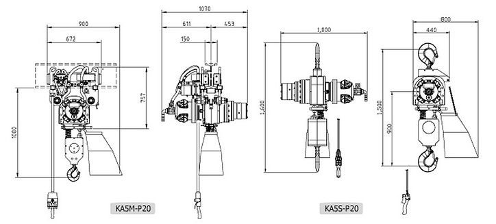 KA5-P20型氣動葫蘆尺寸參數
